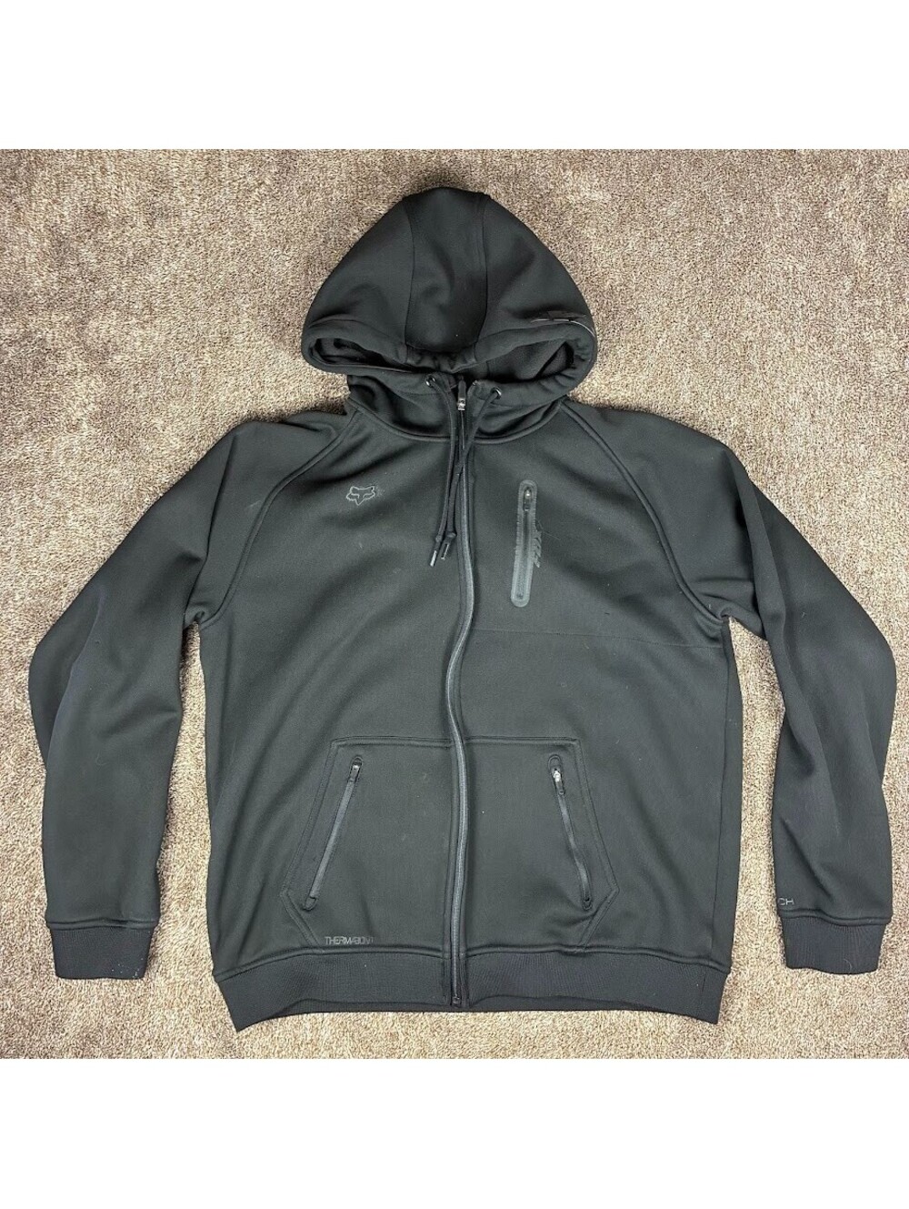 Fox Tech Mens Hoodie Sweatshirt Jacket XL Black Full Zip Long Sleeve